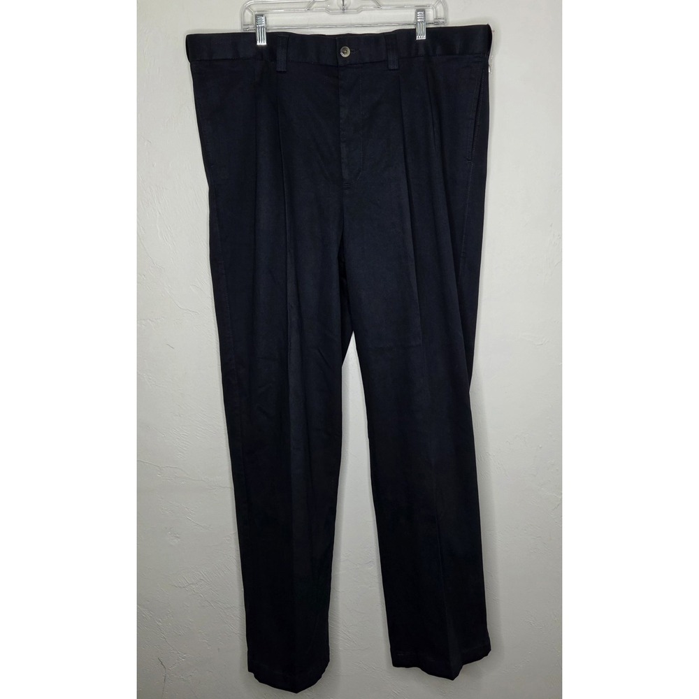 *NEW w/Tag Oak Hill Pleated Premium Pants Men Size 42x32 Navy Blue Waist Relaxer